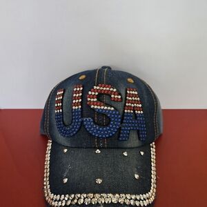 USA Denim Cap with Rhinestone Accents